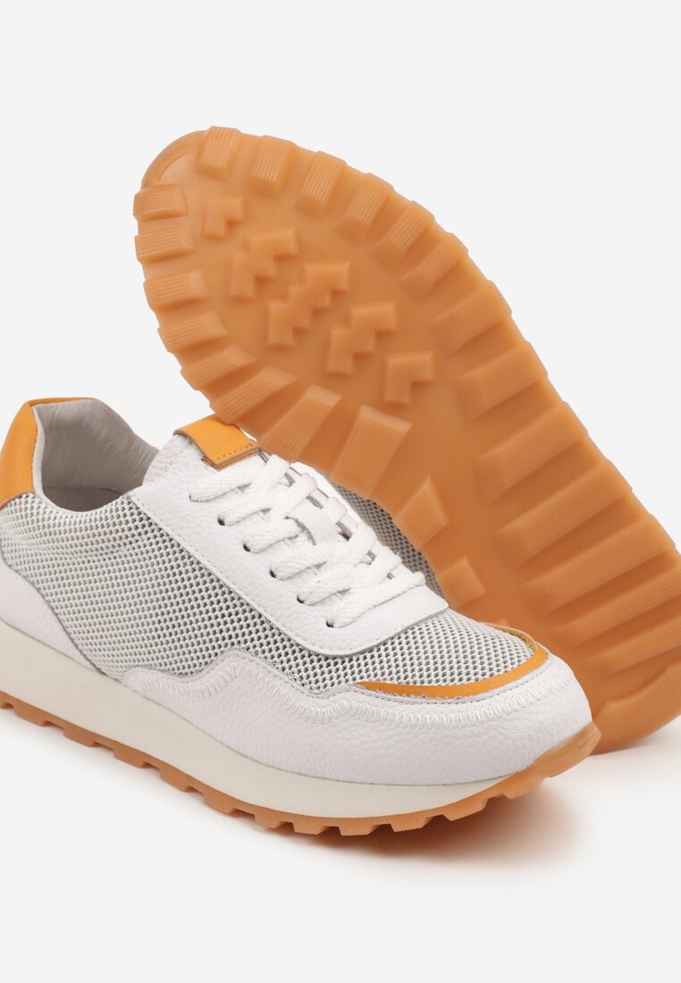Białe Skórzane Sneakersy z Geometrycznym Wzorem Rivoiti