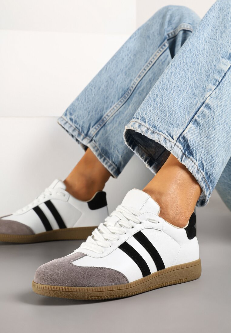 Białe Sneakersy ze Skóry Naturalnej w Stylu Tenisówek Floriauri