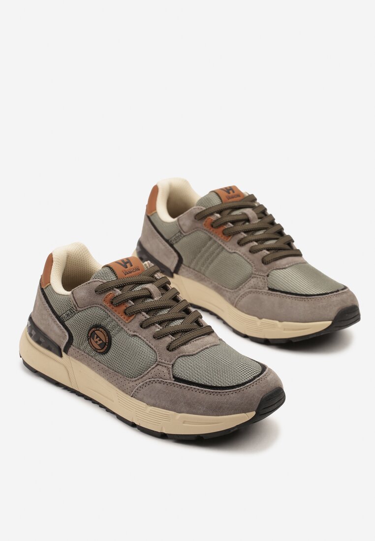 Zielone Skórzane Buty Sportowe Sneakersy z Naszywkami Tellirisse