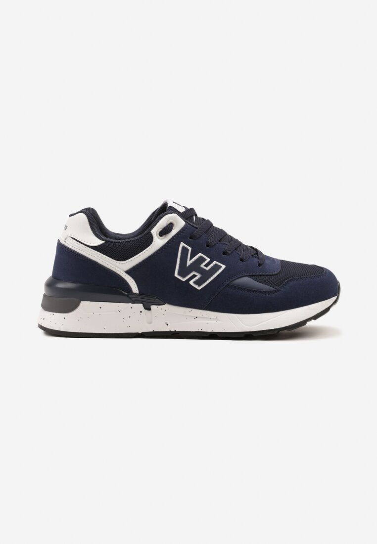 Granatowe Buty Sportowe Sneakersy z Geometryczną Naszywką Odoria