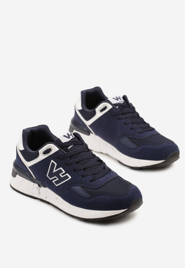 Granatowe Buty Sportowe Sneakersy z Geometryczną Naszywką Odoria