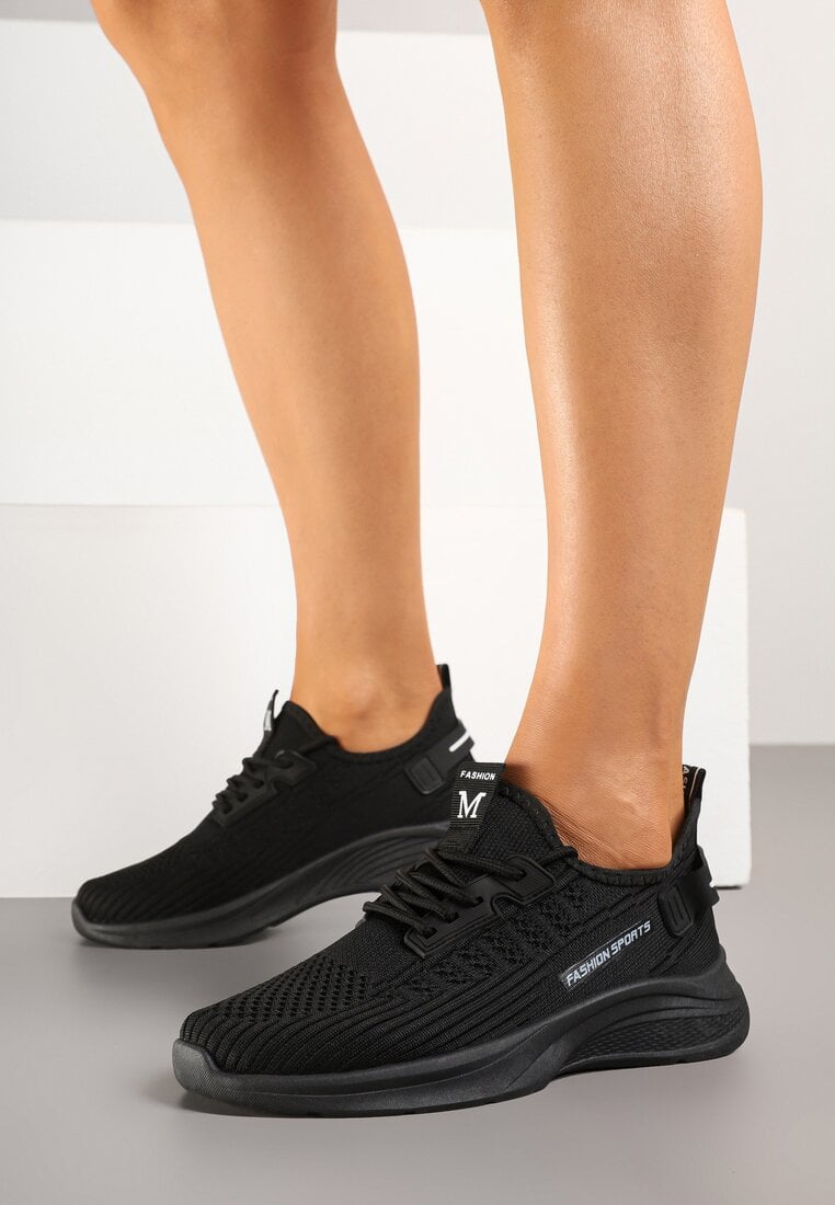 Czarne Buty Sportowe Sneakersy z Napisami i Tłoczeniem Odalira