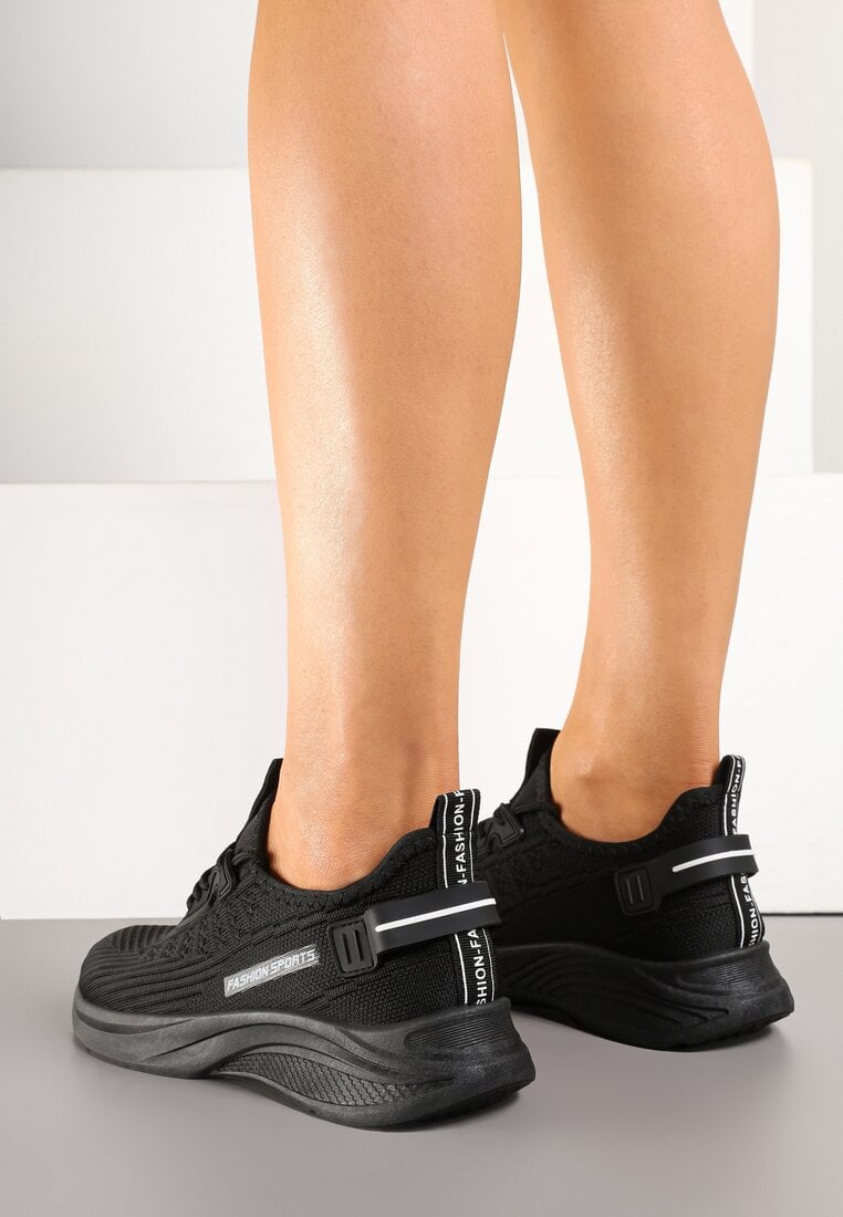 Czarne Buty Sportowe Sneakersy z Napisami i Tłoczeniem Odalira