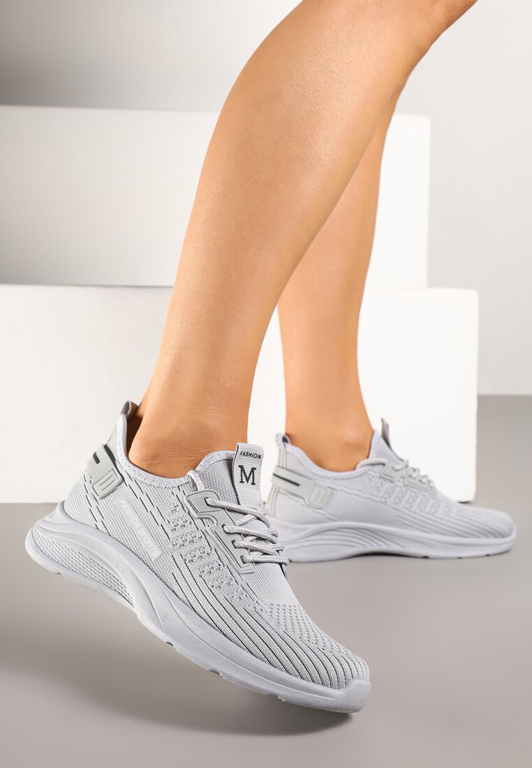 Szare Buty Sportowe Sneakersy z Napisami i Tłoczeniem Odalira