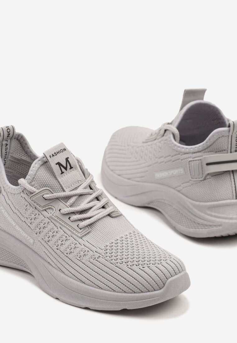 Szare Buty Sportowe Sneakersy z Napisami i Tłoczeniem Odalira
