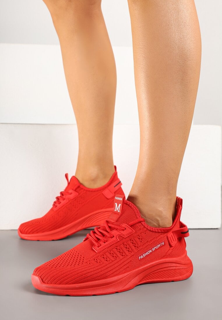 Czerwone Buty Sportowe Sneakersy z Napisami i Tłoczeniem Odalira