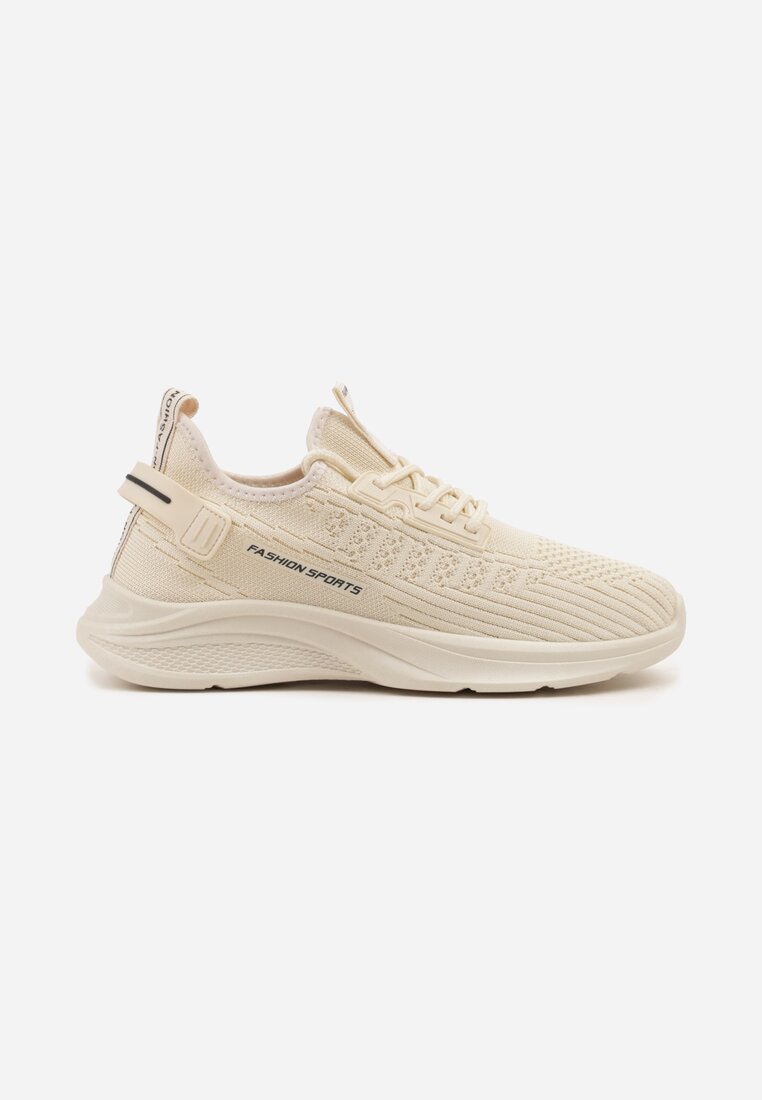 Beżowe Buty Sportowe Sneakersy z Napisami i Tłoczeniem Odalira