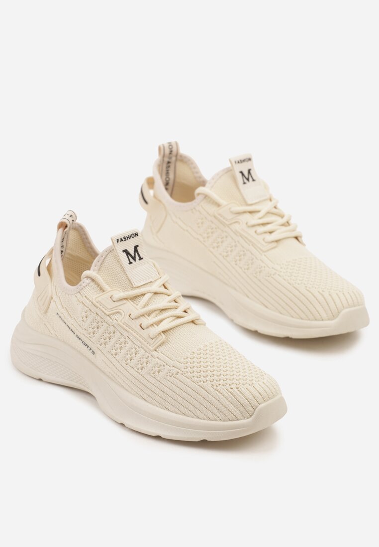 Beżowe Buty Sportowe Sneakersy z Napisami i Tłoczeniem Odalira