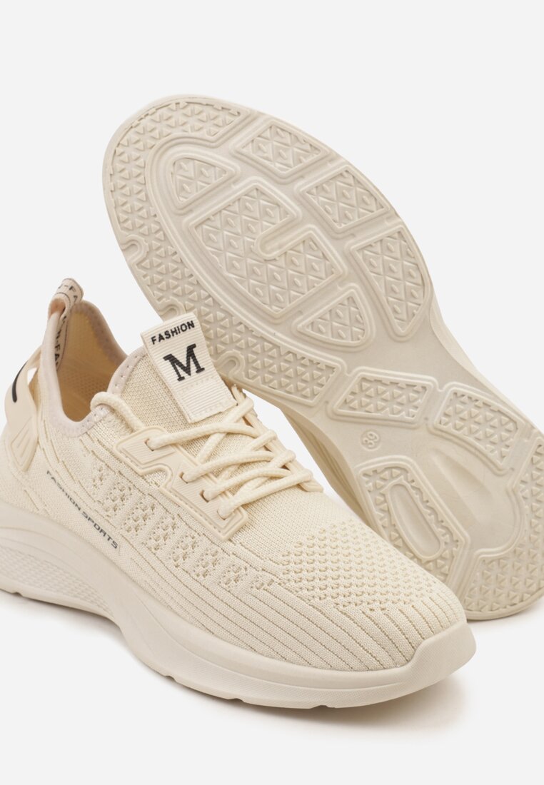 Beżowe Buty Sportowe Sneakersy z Napisami i Tłoczeniem Odalira
