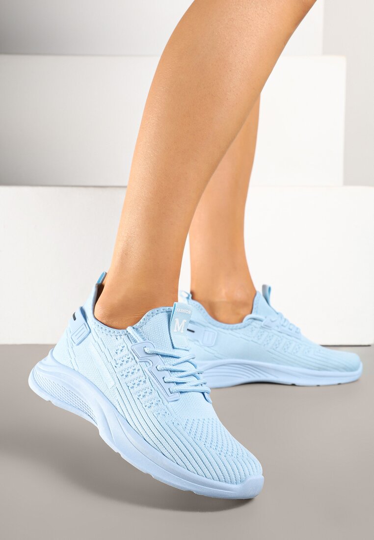 Jasnoniebieskie Buty Sportowe Sneakersy z Napisami i Tłoczeniem Odalira