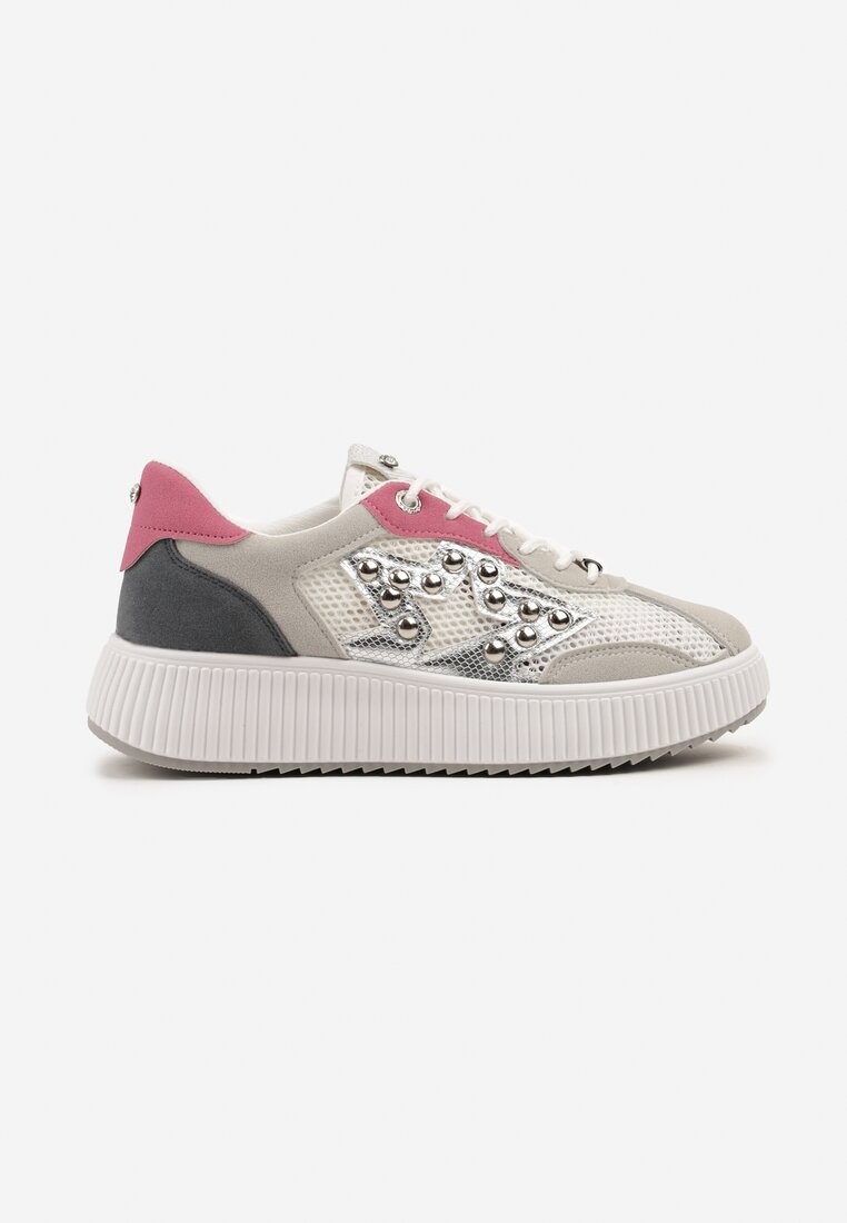 Szaro-Różowe Sneakersy z Nitami i Gwiazdą Viroti