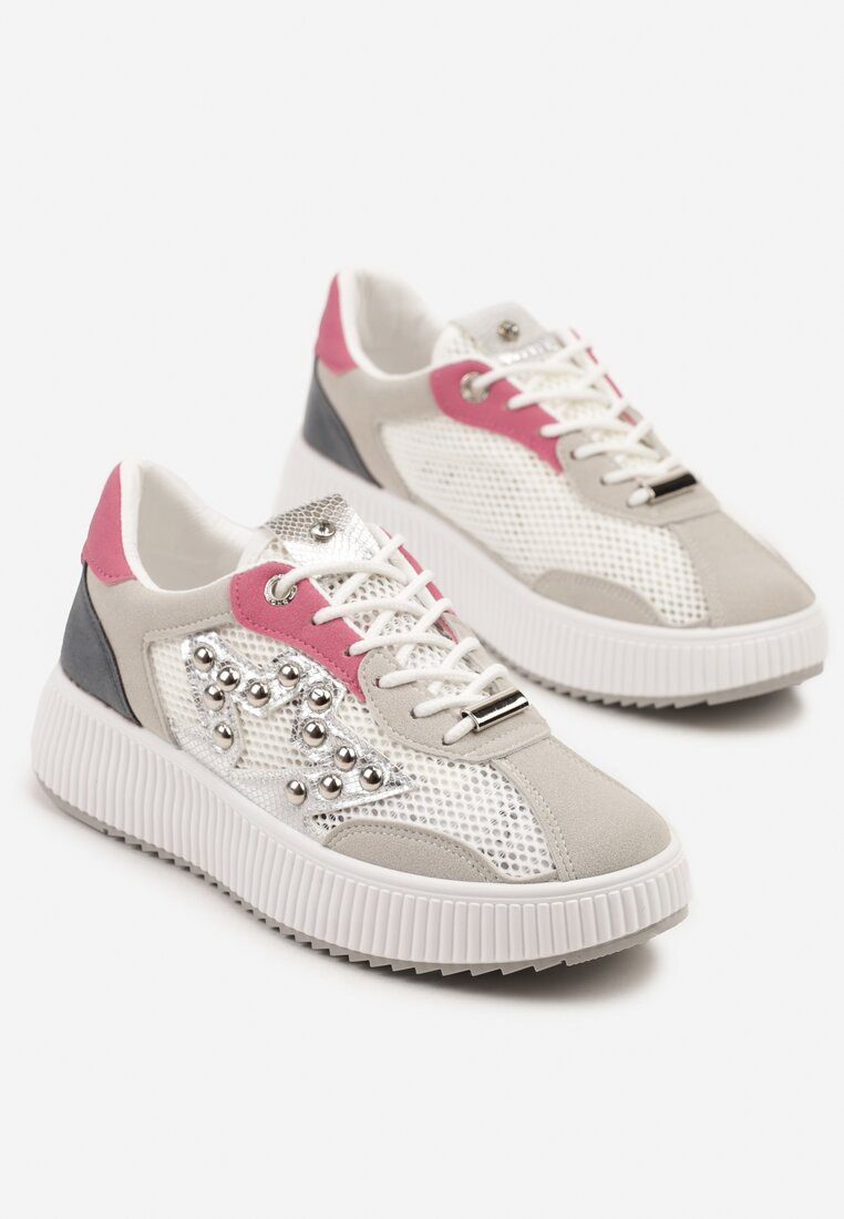Szaro-Różowe Sneakersy z Nitami i Gwiazdą Viroti