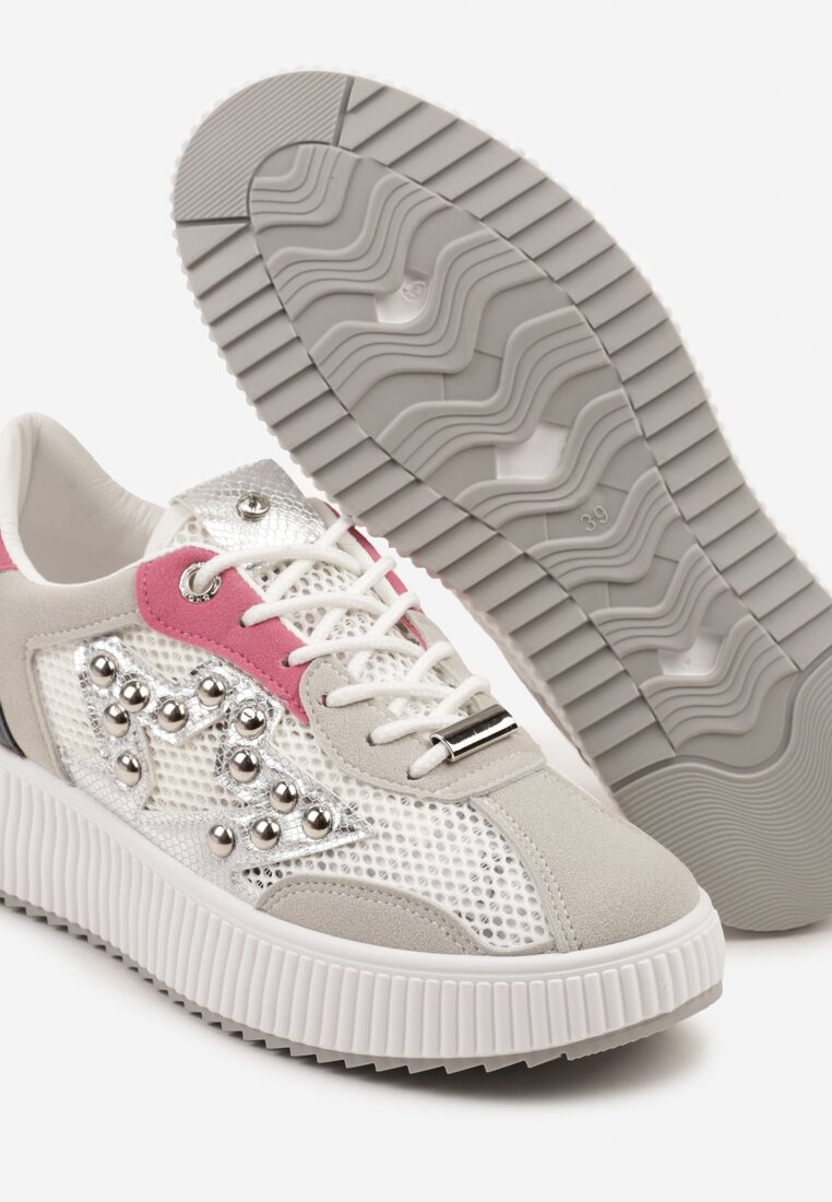 Szaro-Różowe Sneakersy z Nitami i Gwiazdą Viroti
