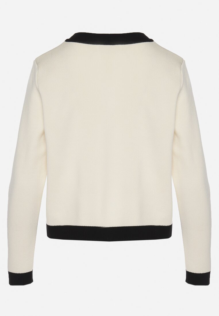 Beżowy Sweter Kardigan z Wiskozą w Stylu Retro z Ozdobnymi Guzikami Terolea