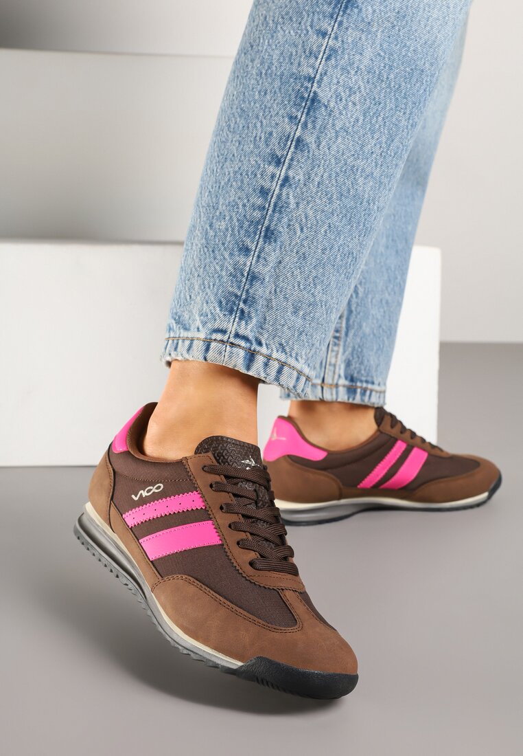 Brązowe Sneakersy z Ozdobnymi Paskami na Nieregularnej Podeszwie Kolarina