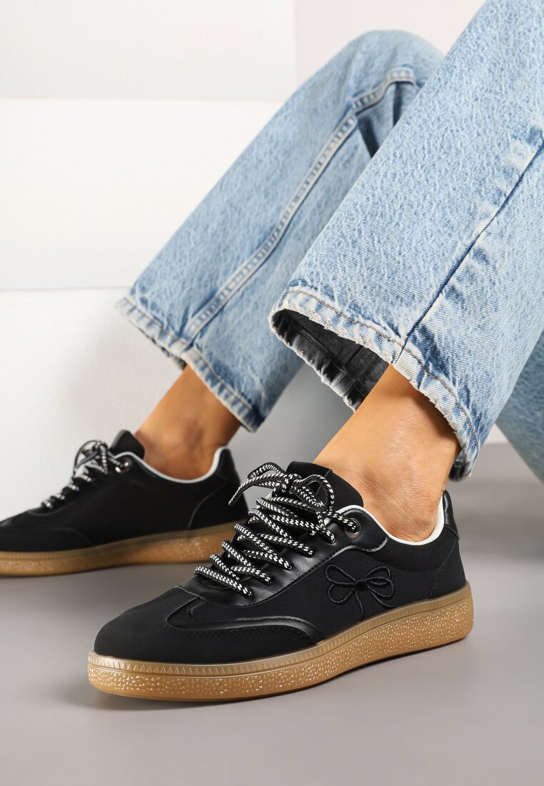 Czarne Sneakersy w Stylu Tenisówek z Motywem Kokardy Marvinela