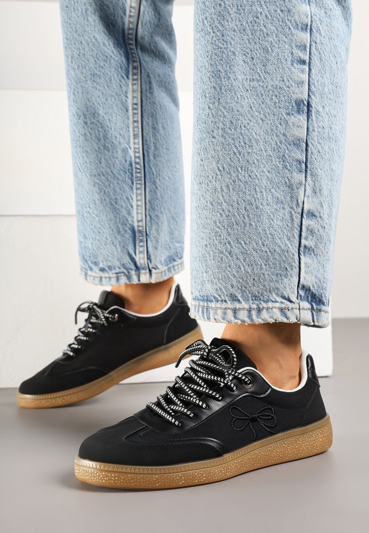 Czarne Sneakersy w Stylu Tenisówek z Motywem Kokardy Marvinela