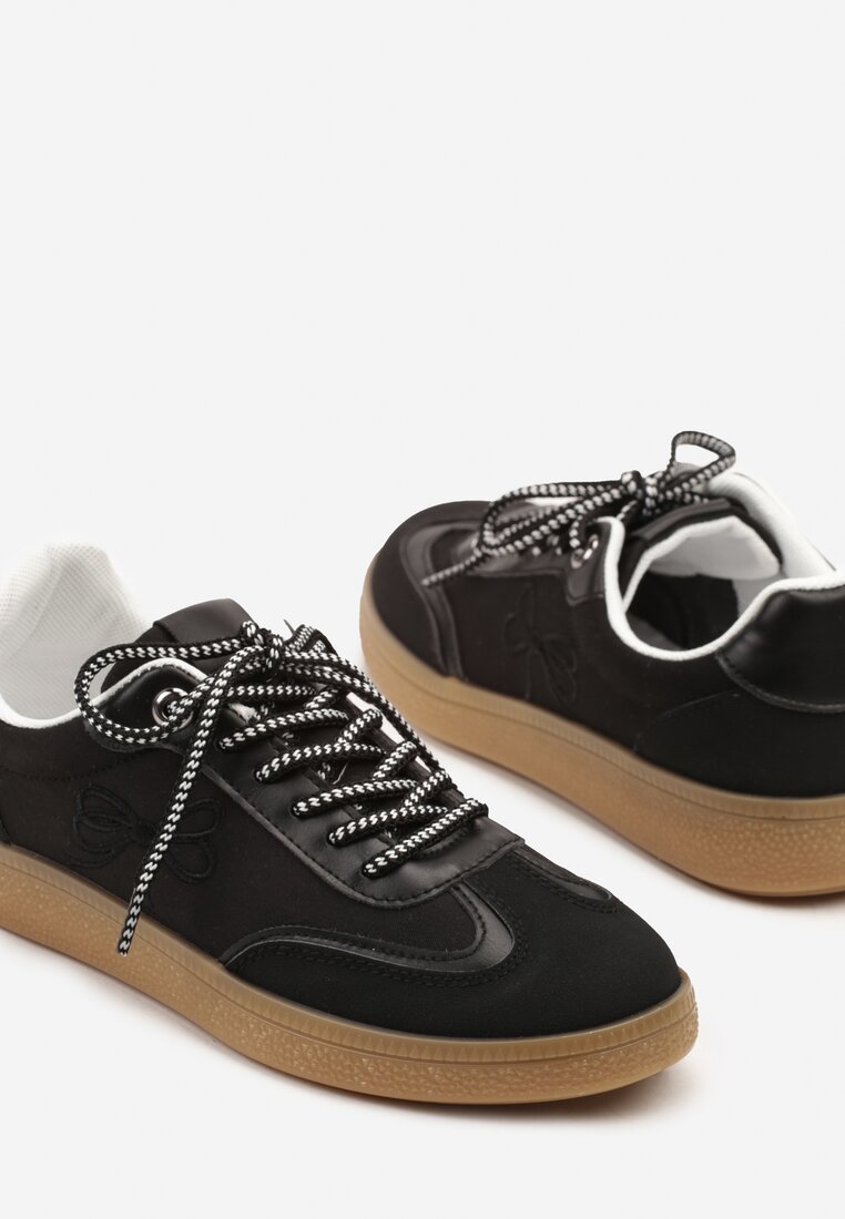 Czarne Sneakersy w Stylu Tenisówek z Motywem Kokardy Marvinela