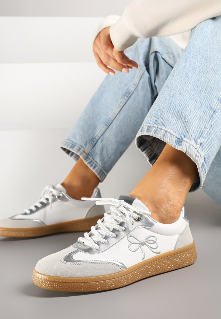 Białe Sneakersy w Stylu Tenisówek z Motywem Kokardy Marvinela
