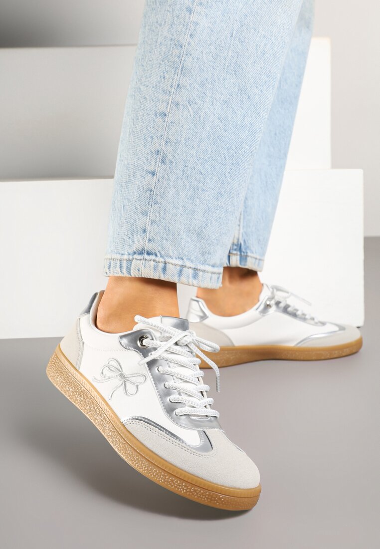 Białe Sneakersy w Stylu Tenisówek z Motywem Kokardy Marvinela
