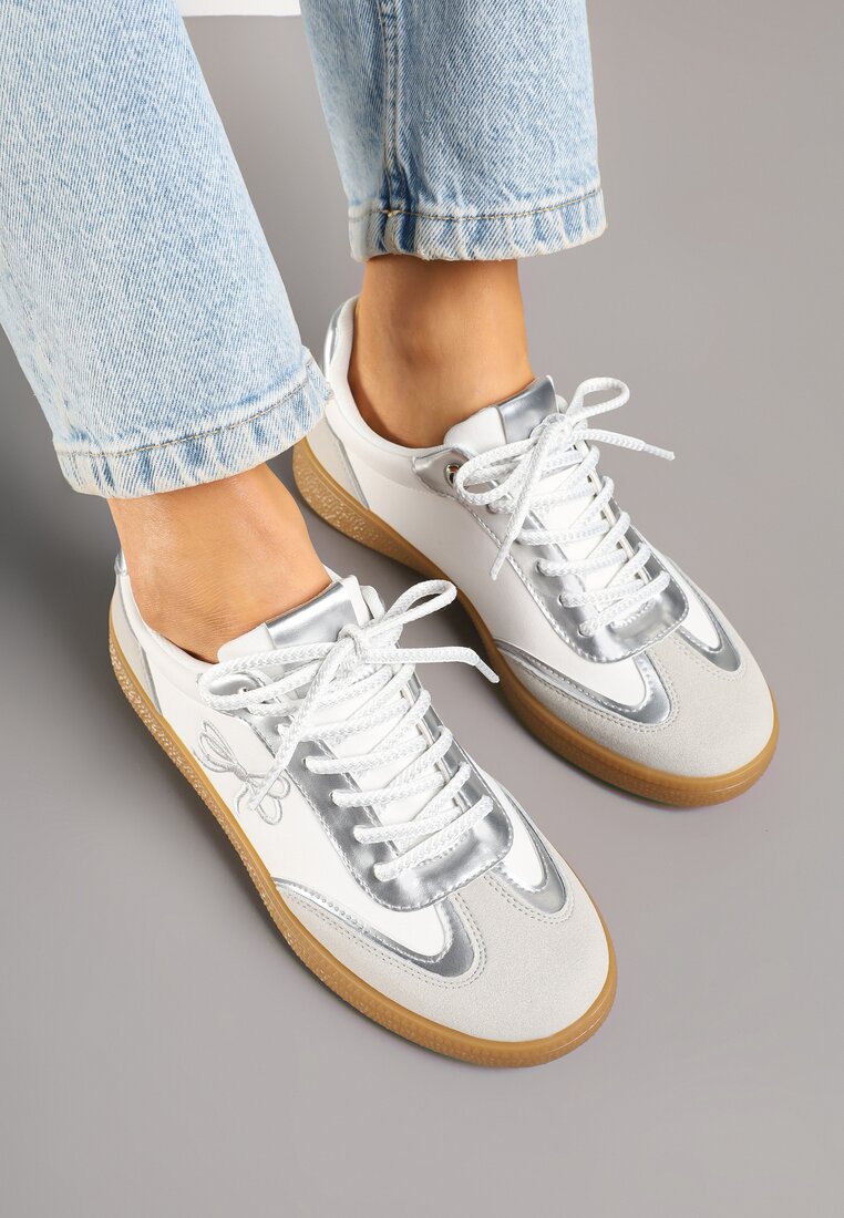 Białe Sneakersy w Stylu Tenisówek z Motywem Kokardy Marvinela