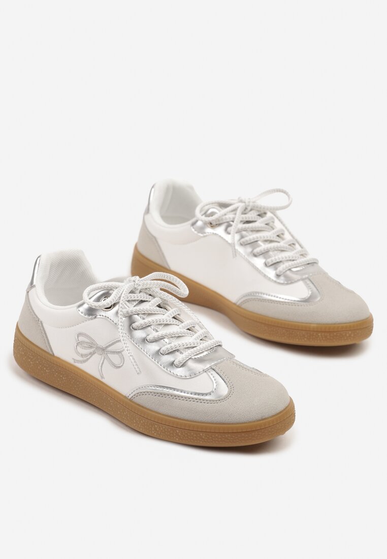 Białe Sneakersy w Stylu Tenisówek z Motywem Kokardy Marvinela