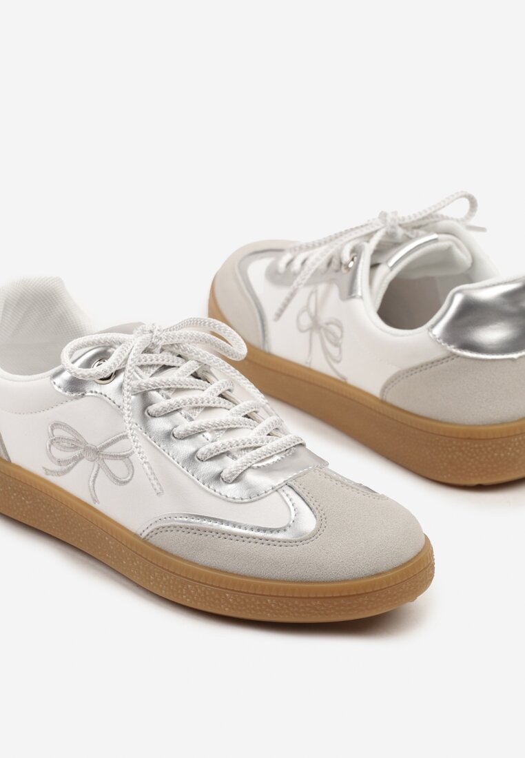 Białe Sneakersy w Stylu Tenisówek z Motywem Kokardy Marvinela