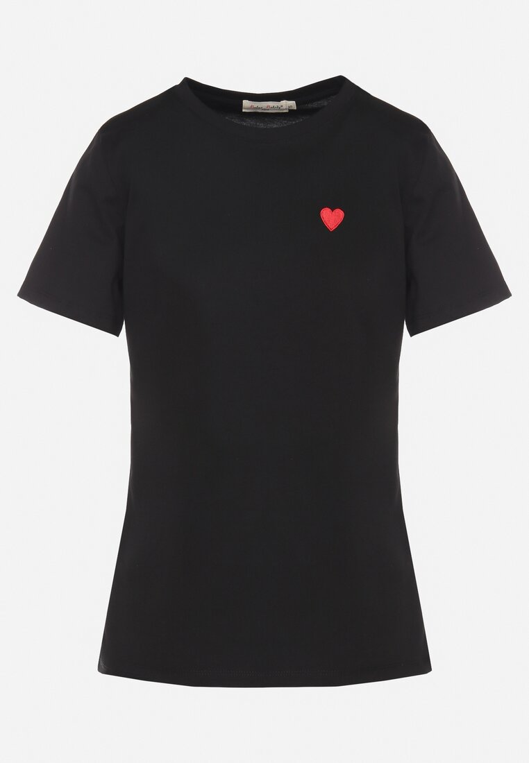 Czarny T-shirt z Bawełny z Krótkim Rękawem i Naszywką w Kształcie Serca Viketta