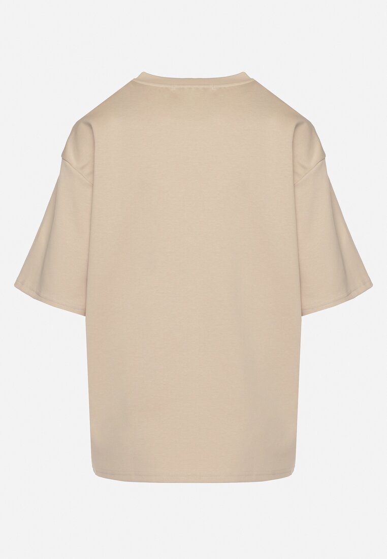 Jasnobeżowy T-shirt z Bawełną w Klasycznym Stylu Meravia