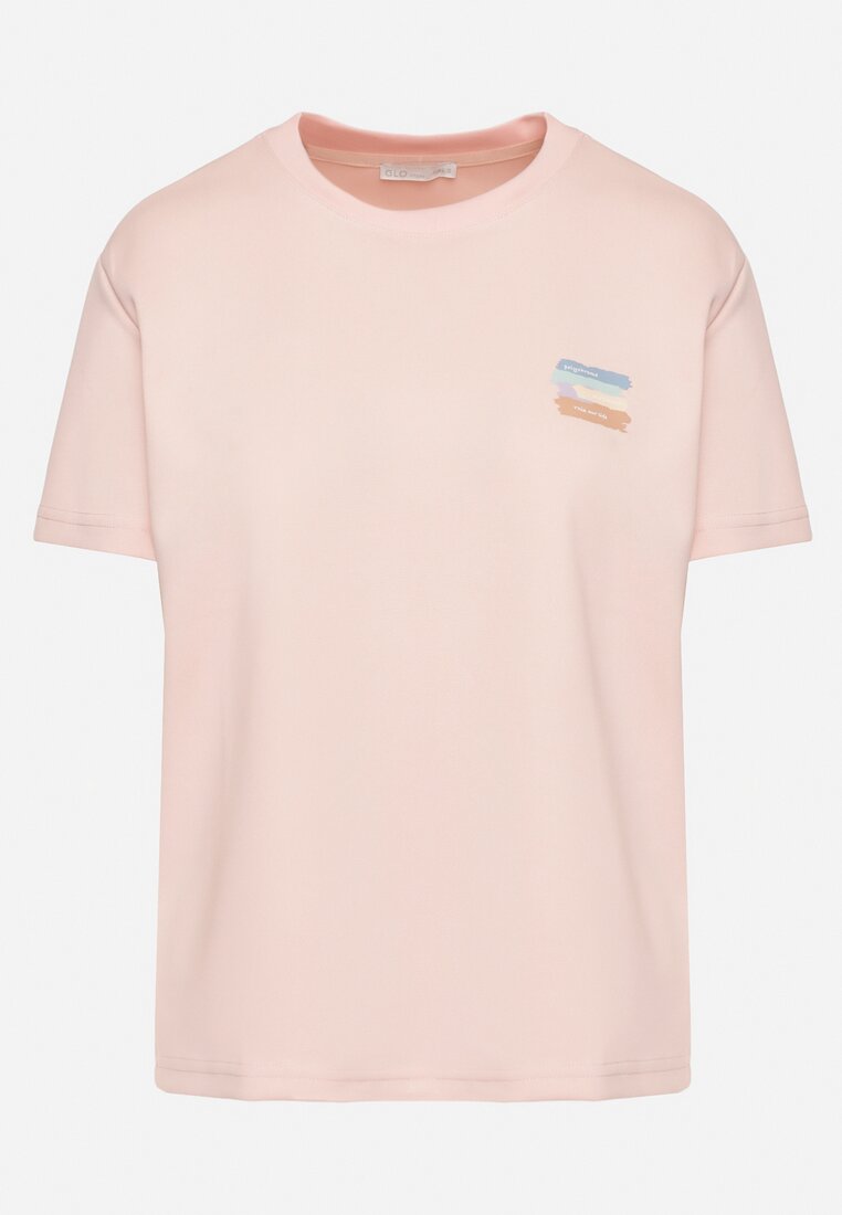Różowy T-shirt z Małym Nadrukiem Tenalera