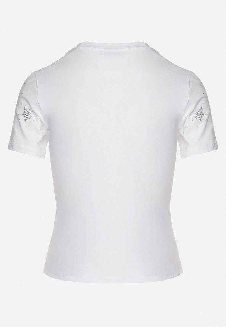 Biały Bawełniany T-shirt z Cyrkoniowymi Aplikacjami w Gwiazdki Tenivella