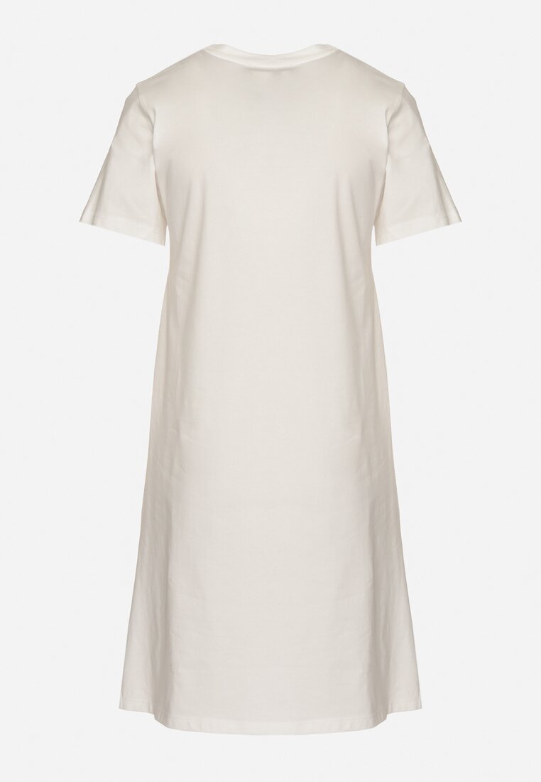 Biała Bawełniana Sukienka o Kroju Typu T-shirt Zdobiona Nadrukiem Nevolira