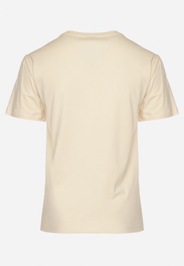 Beżowy T-shirt Bawełniany Ozdobiony Cekinami Lirenell