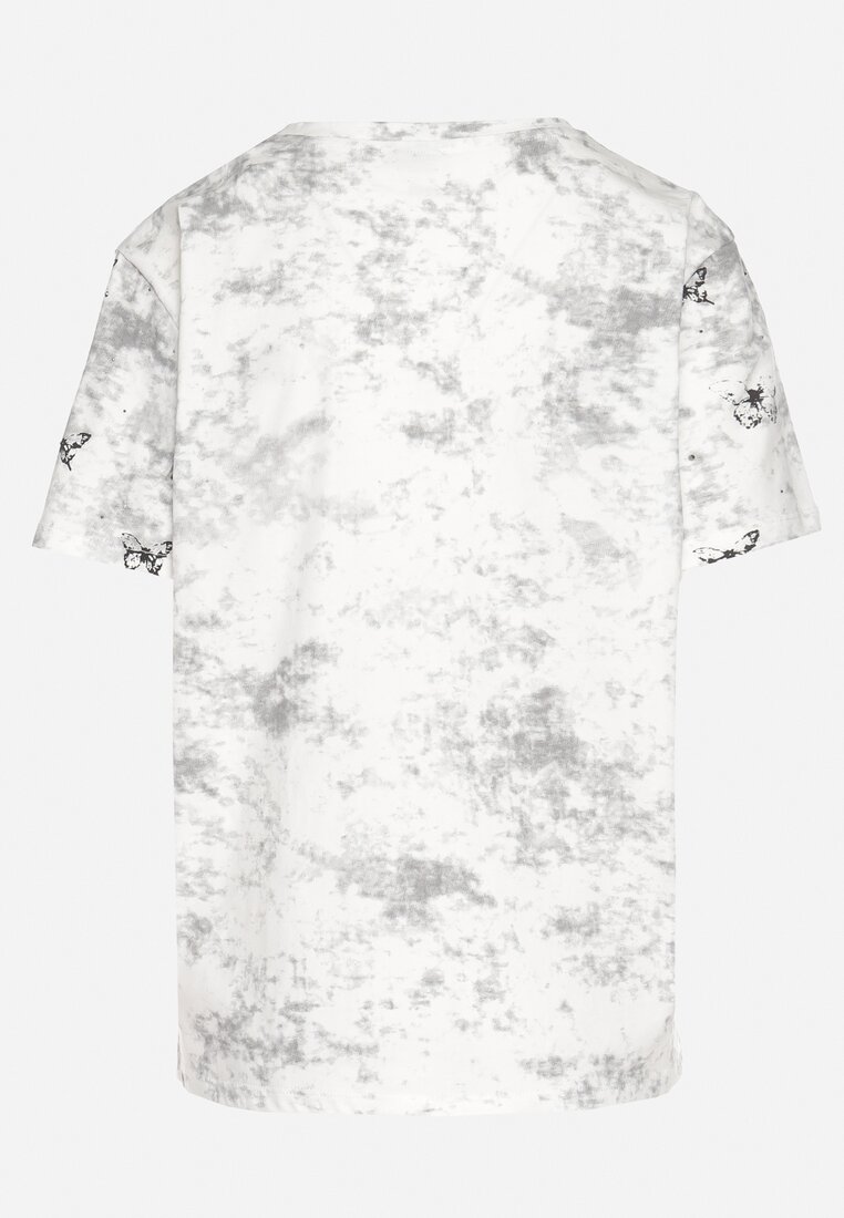 Biały T-shirt Bawełniany w Print w Motylki Tenorea
