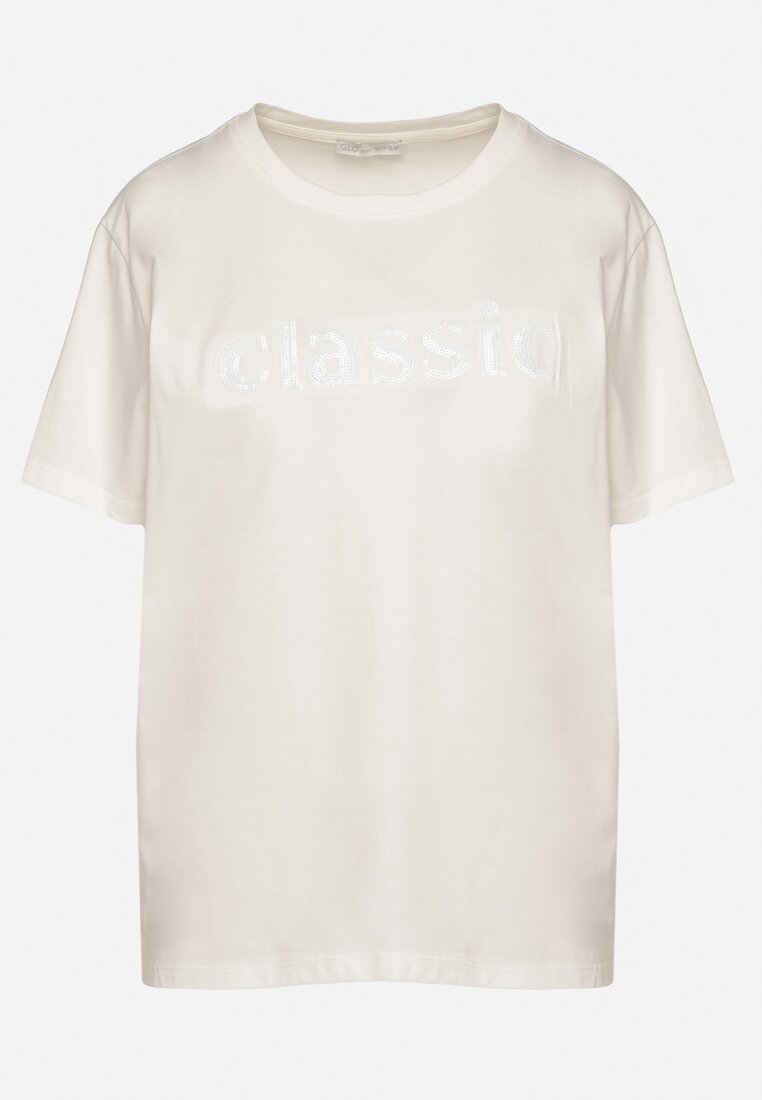 Biały T-shirt z Bawełny z Aplikacją z Cyrkoniami Deraine