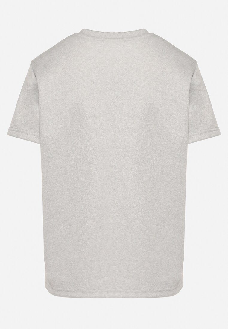 Jasnoszary T-shirt o Klasycznym Kroju z Ozdobnym Haftem Galerrena