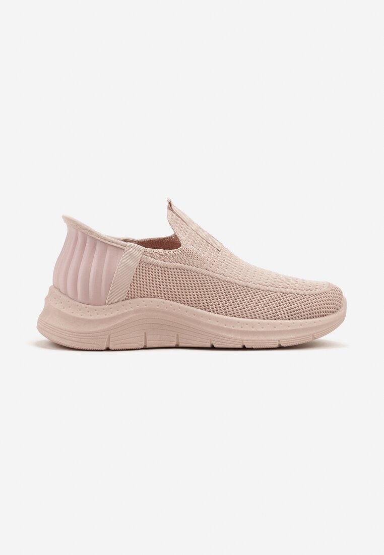 Jasnoróżowe Wsuwane Buty Sportowe Sneakersy na Tłoczonej Podeszwie Fadema