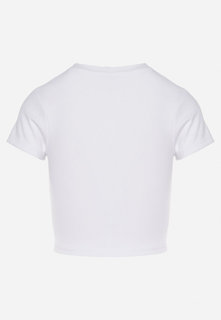 Biały T-shirt z Prążkowanego Materiału o Krótkim Kroju Telunna