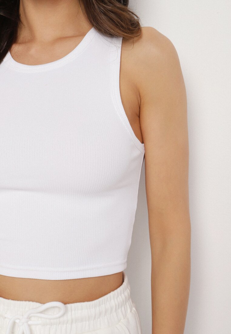 Biały Krótki Tank Top z Prążkowanej Tkaniny Nevallia