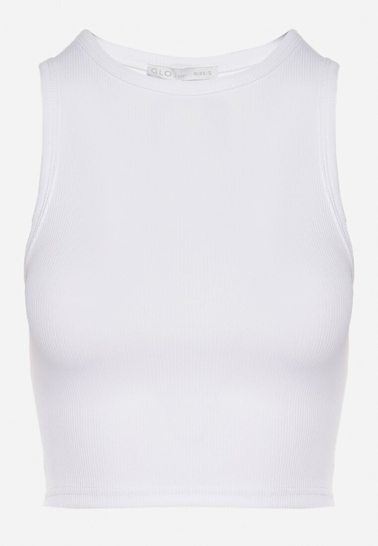 Biały Krótki Tank Top z Prążkowanej Tkaniny Nevallia