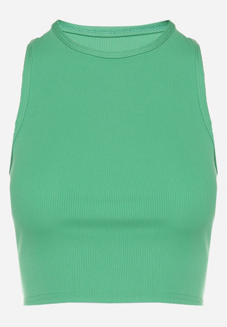 Zielony Krótki Tank Top z Prążkowanej Tkaniny Nevallia