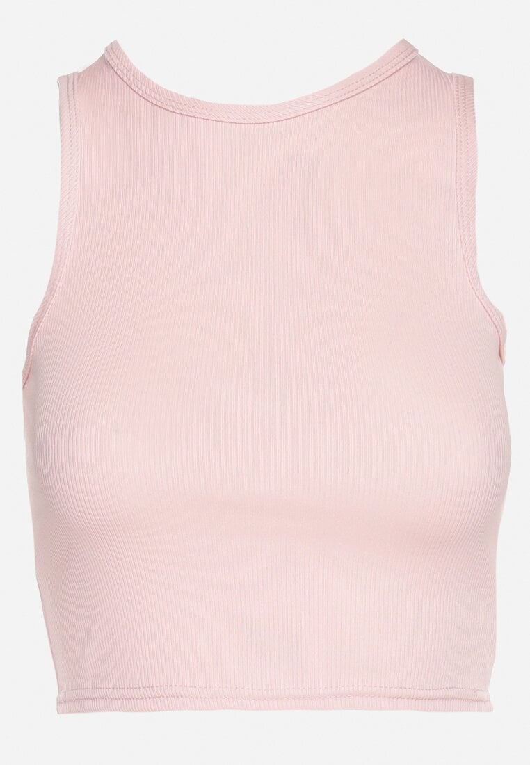 Jasnoróżowy Krótki Tank Top z Prążkowanej Tkaniny Nevallia