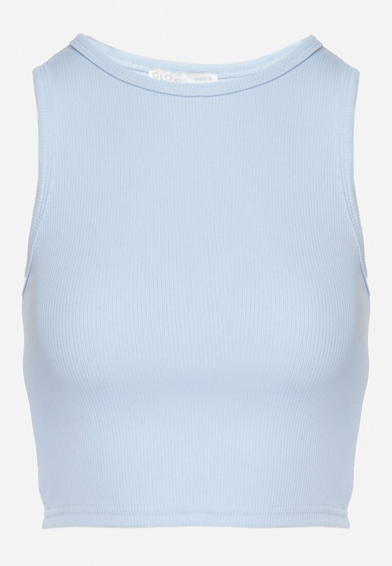 Jasnoniebieski Krótki Tank Top z Prążkowanej Tkaniny Nevallia