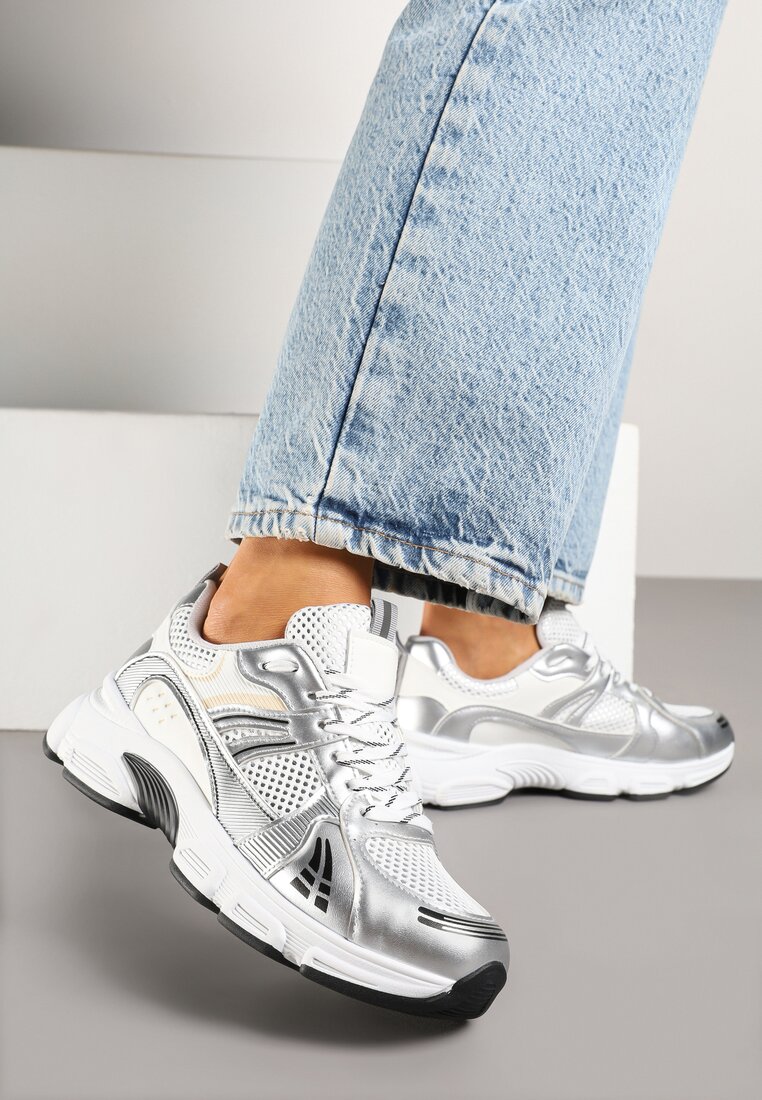 Srebrne Sneakersy w Streetwearowym Stylu z Siateczkowymi Zdobieniami Dorelline