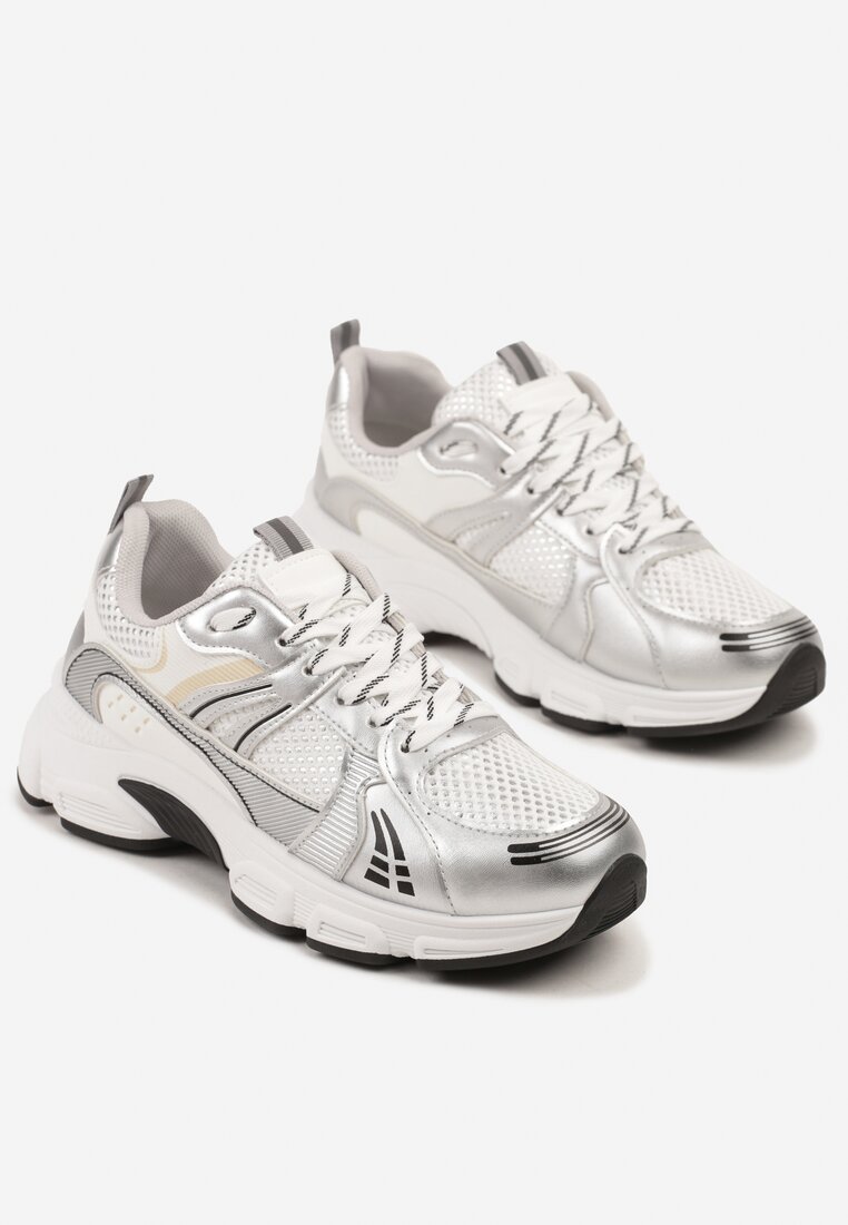 Srebrne Sneakersy w Streetwearowym Stylu z Siateczkowymi Zdobieniami Dorelline