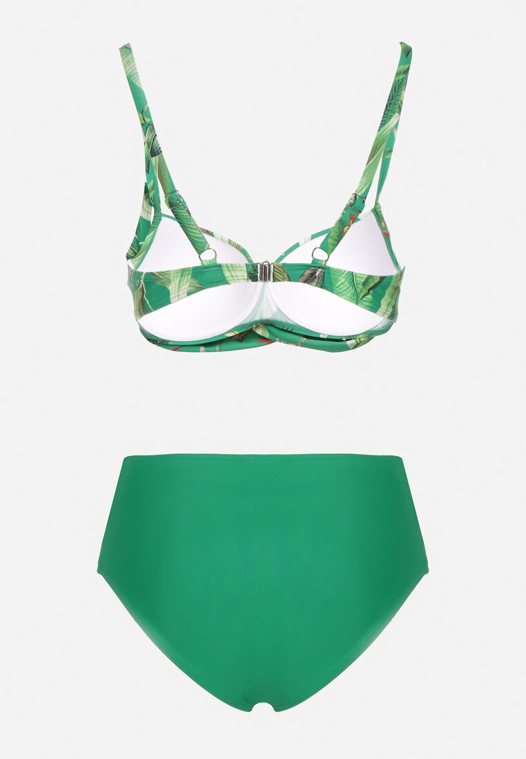 Zielone Bikini Majtki Figi z Siateczkowymi Wstawkami i Biustonosz w Liście Kinella
