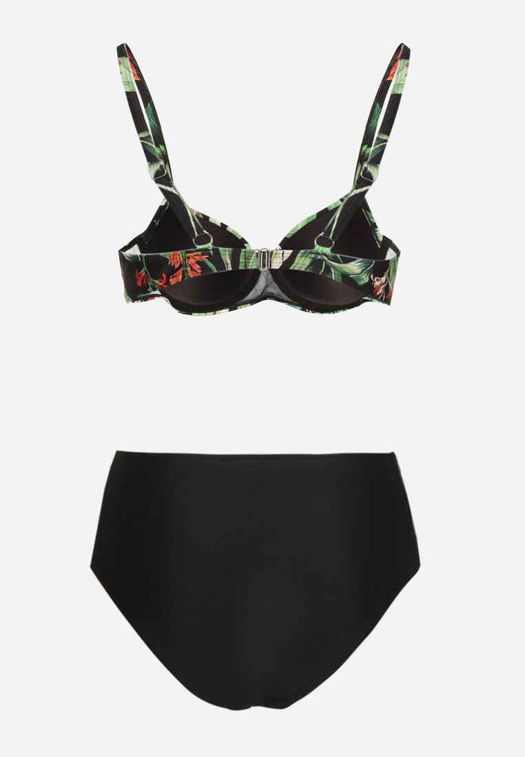 Czarne Bikini Majtki Figi z Siateczkowymi Wstawkami i Biustonosz w Liście Kinella