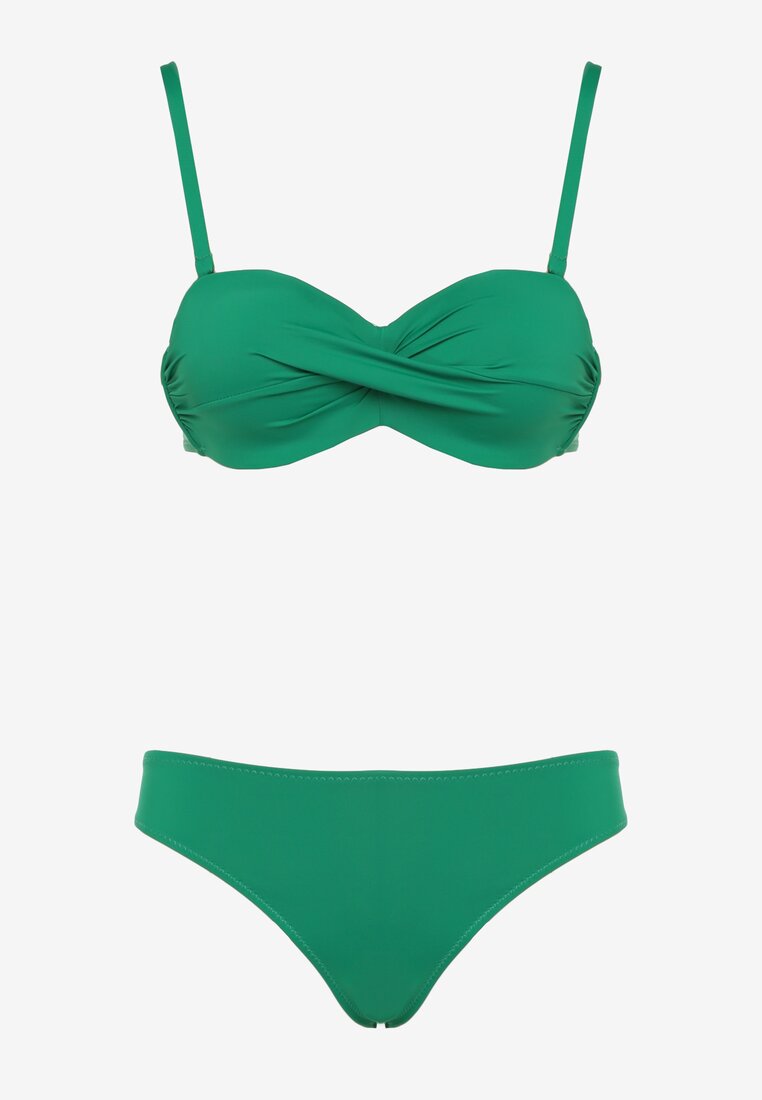Ciemnozielone Bikini Biustonosz Wiązany na Plecach 2 Pary Majtek Typu Figi Galarella