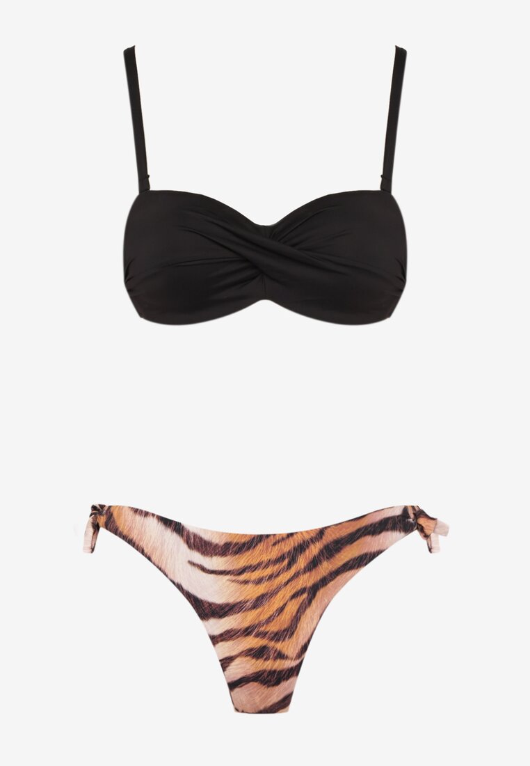Czarne Bikini Biustonosz Wiązany na Plecach 2 Pary Majtek Typu Figi Galarella
