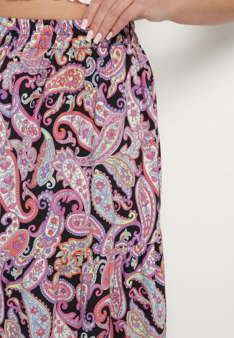 Fioletowa Rozkloszowana Spódnica z Wysokim Stanem ze Wzorem Paisley Nevrisa